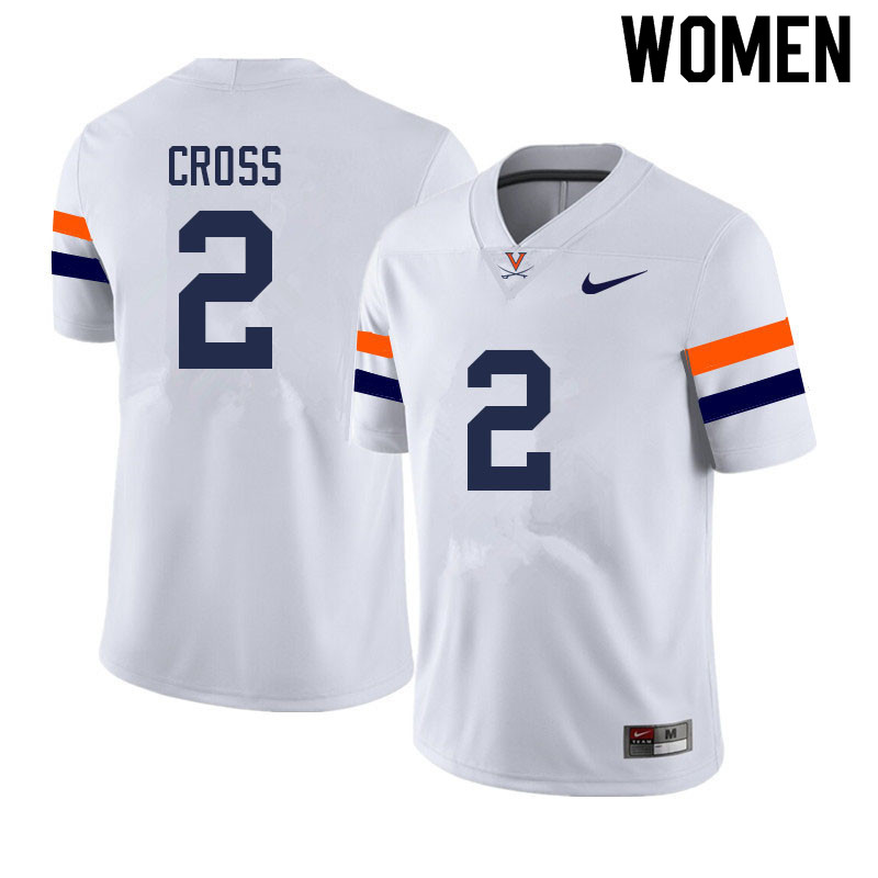 Women #2 De'Vante Cross Virginia Cavaliers College Football Jerseys Sale-White - Click Image to Close